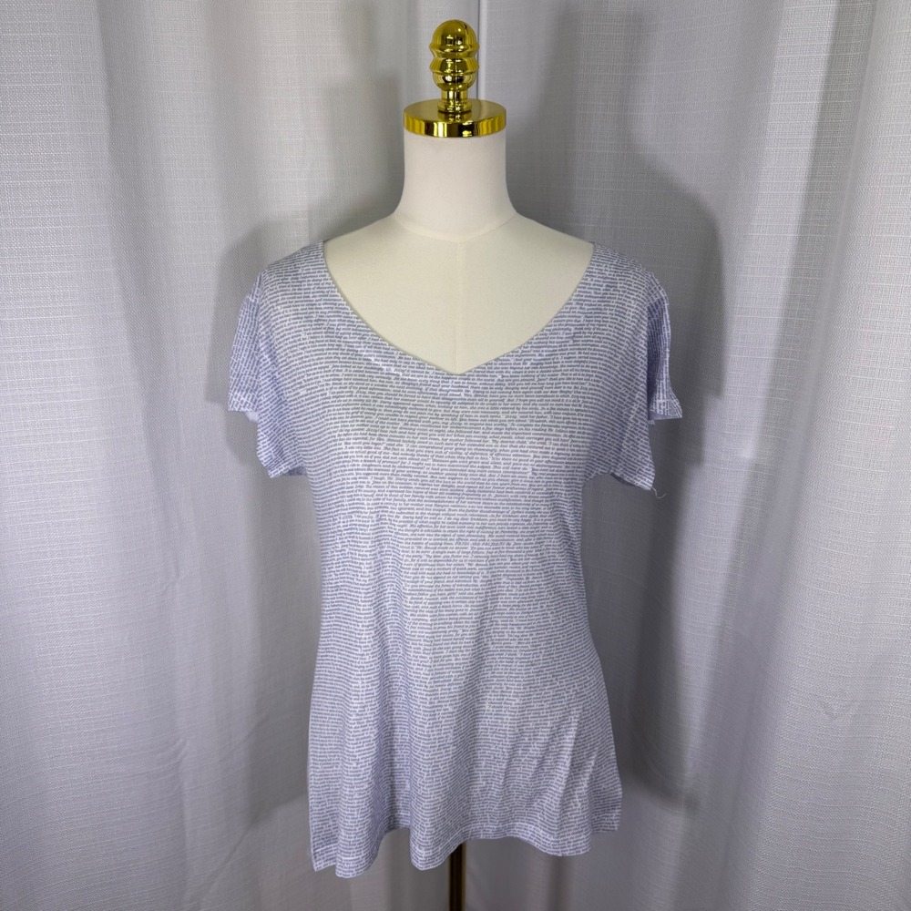 Litographs Pride and Prejudice Top Women XL White Text Print Whimsical